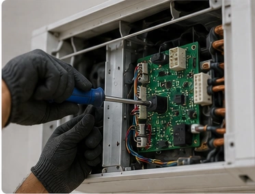 Technician completing the ac repair