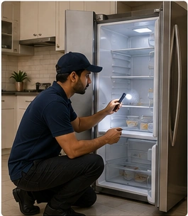 Technician repairing a refrigerator